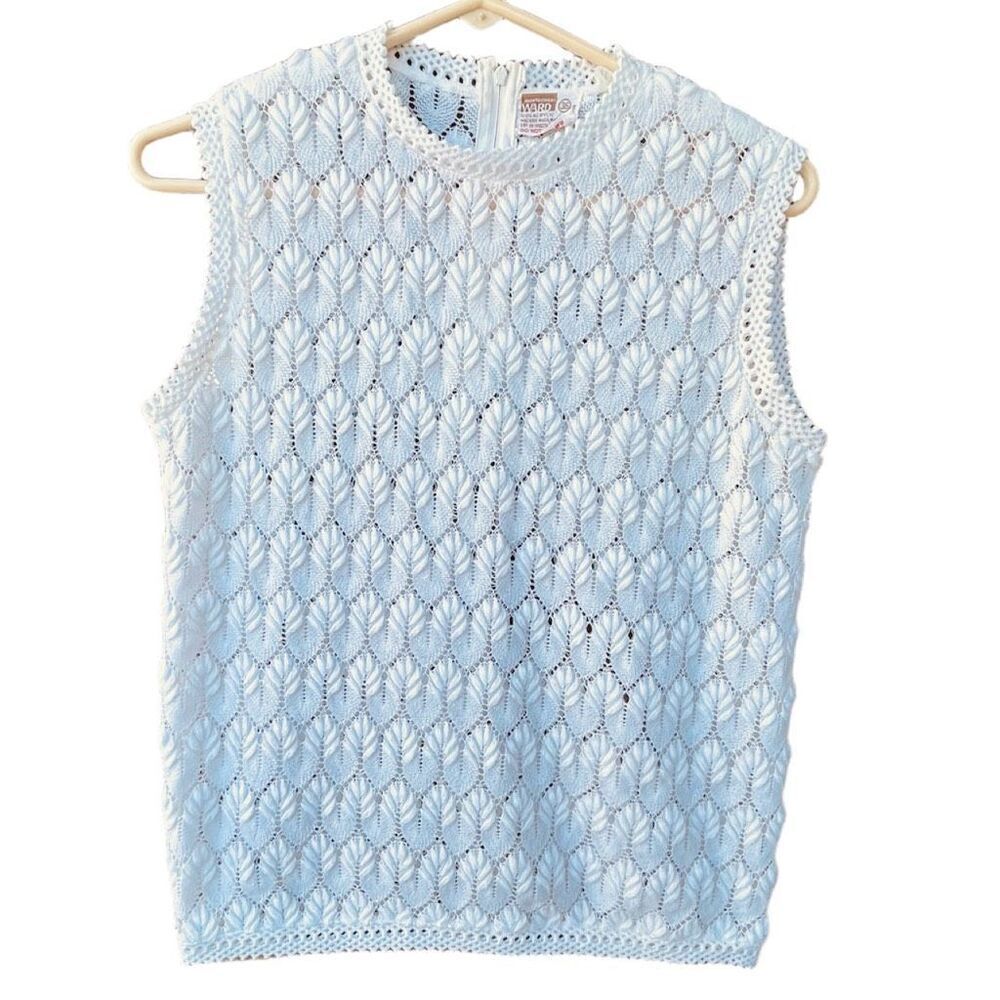 Vintage size 36 Montgomery Ward made in Japan  knitted leaf pattern vest. - Picture 4 of 9